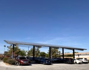 solar carport with a blue sky in the background